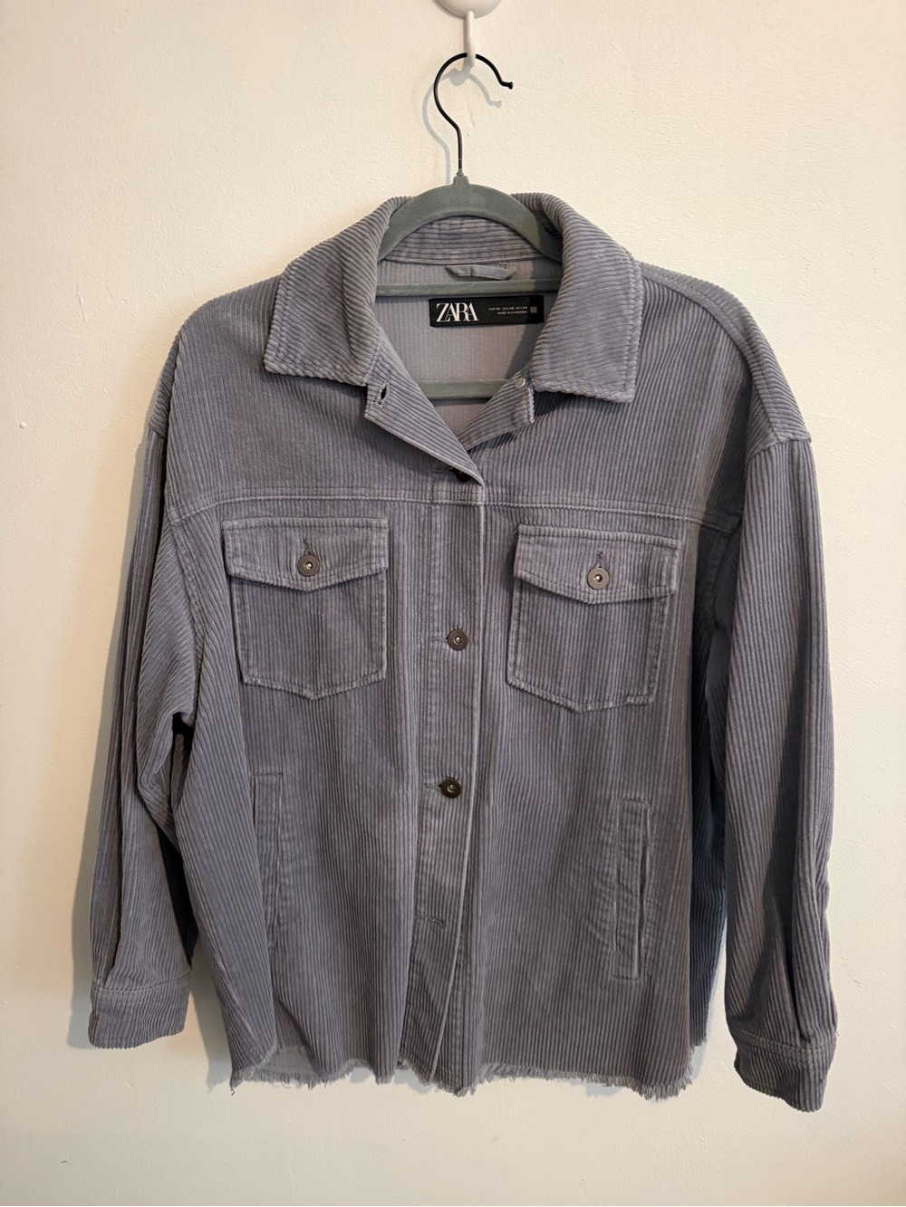 Zara Men's Light Gray Corduroy Button-Front Shirt Jacket